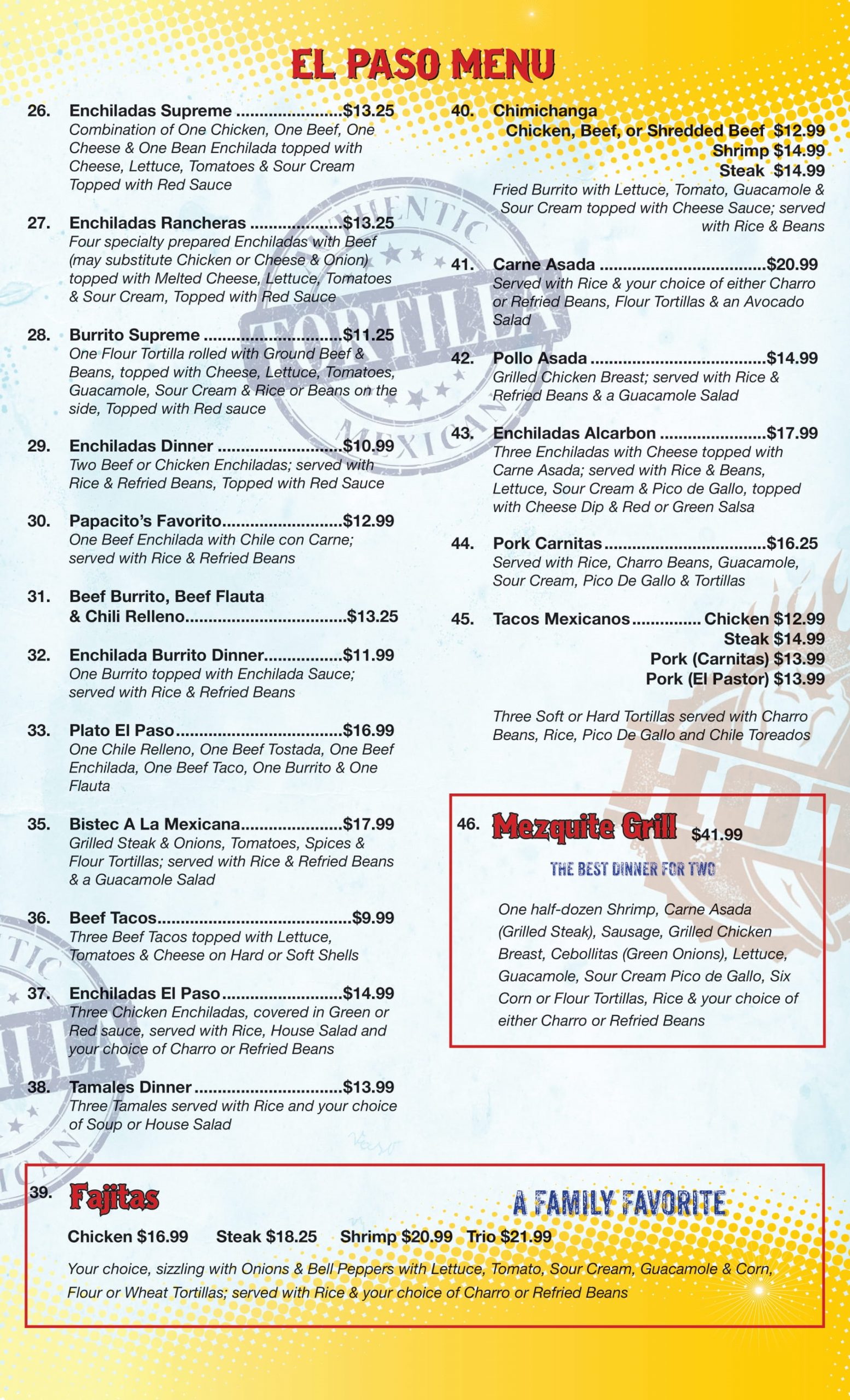 EL PASO MENU El Paso Mexican Grill