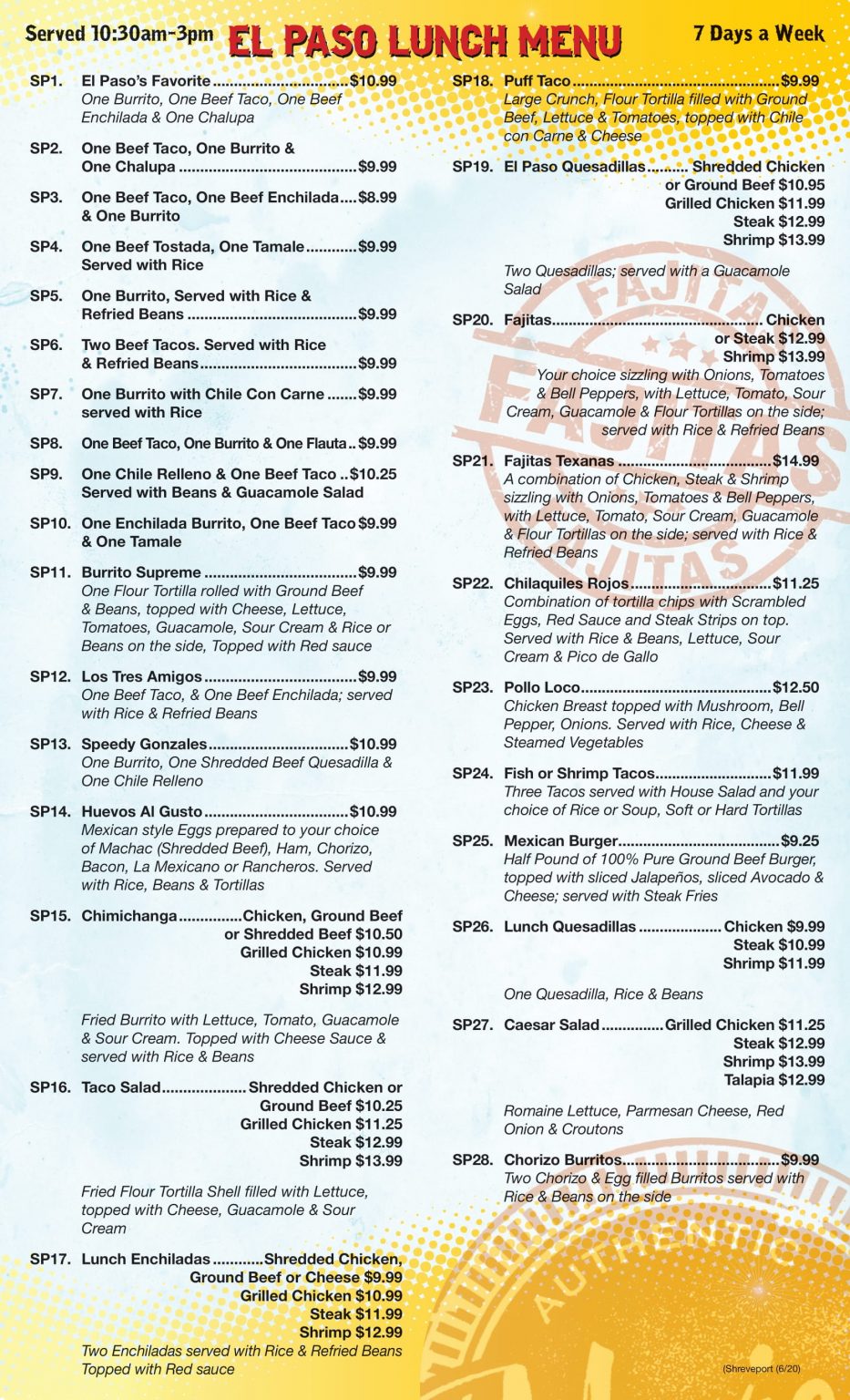 Lunch El Paso Mexican Grill