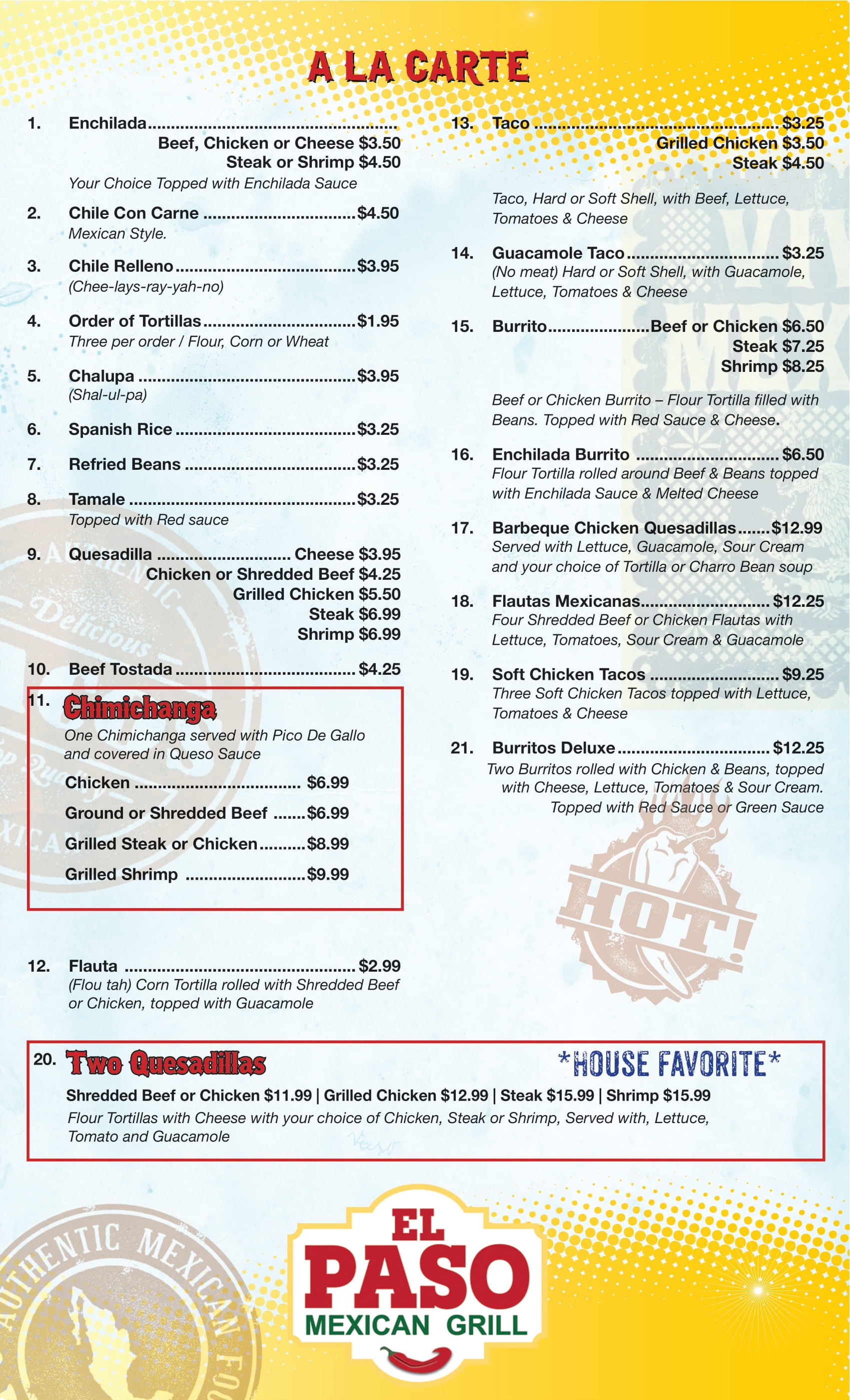 A LA CARTE El Paso Mexican Grill