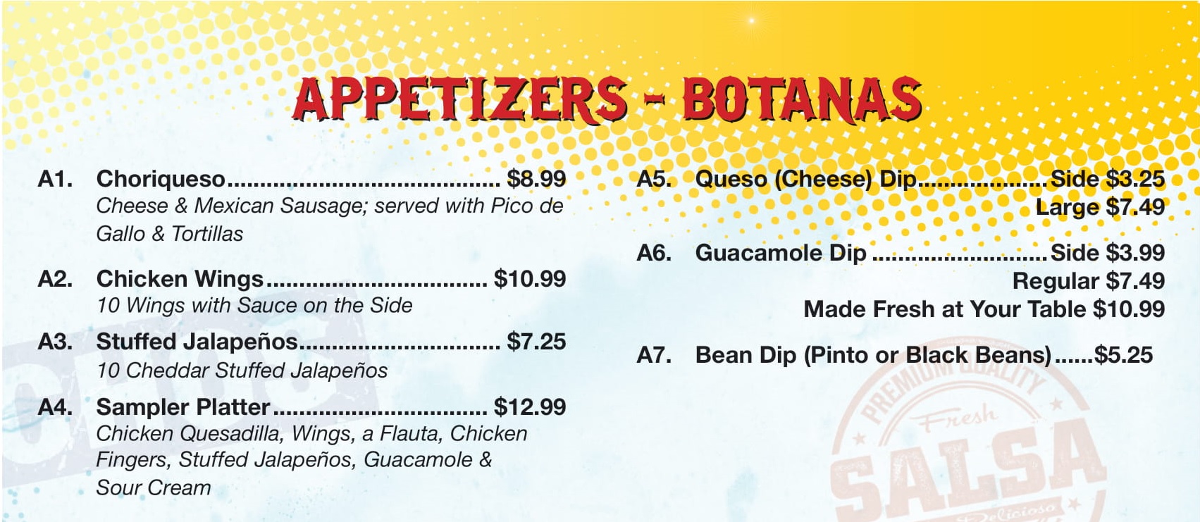 Appetizers Botanas El Paso Mexican Grill