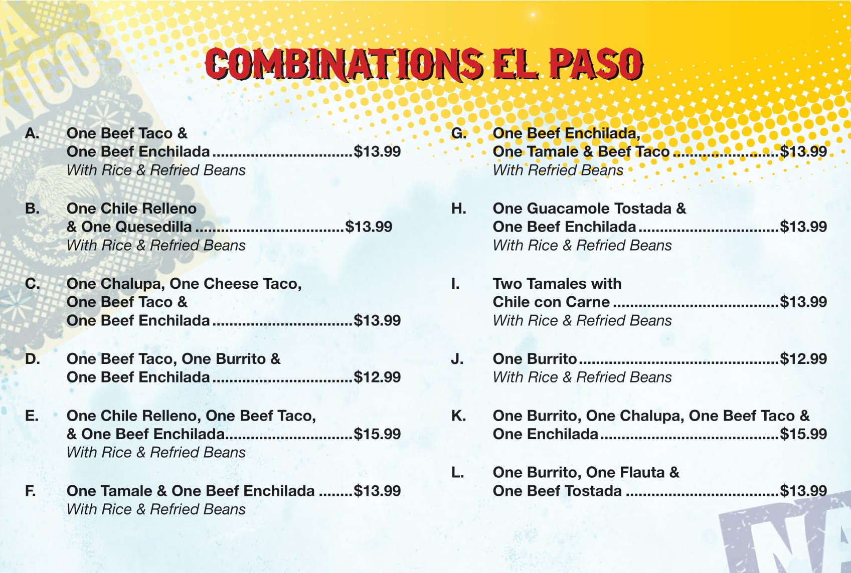 Combinations El Paso El Paso Mexican Grill
