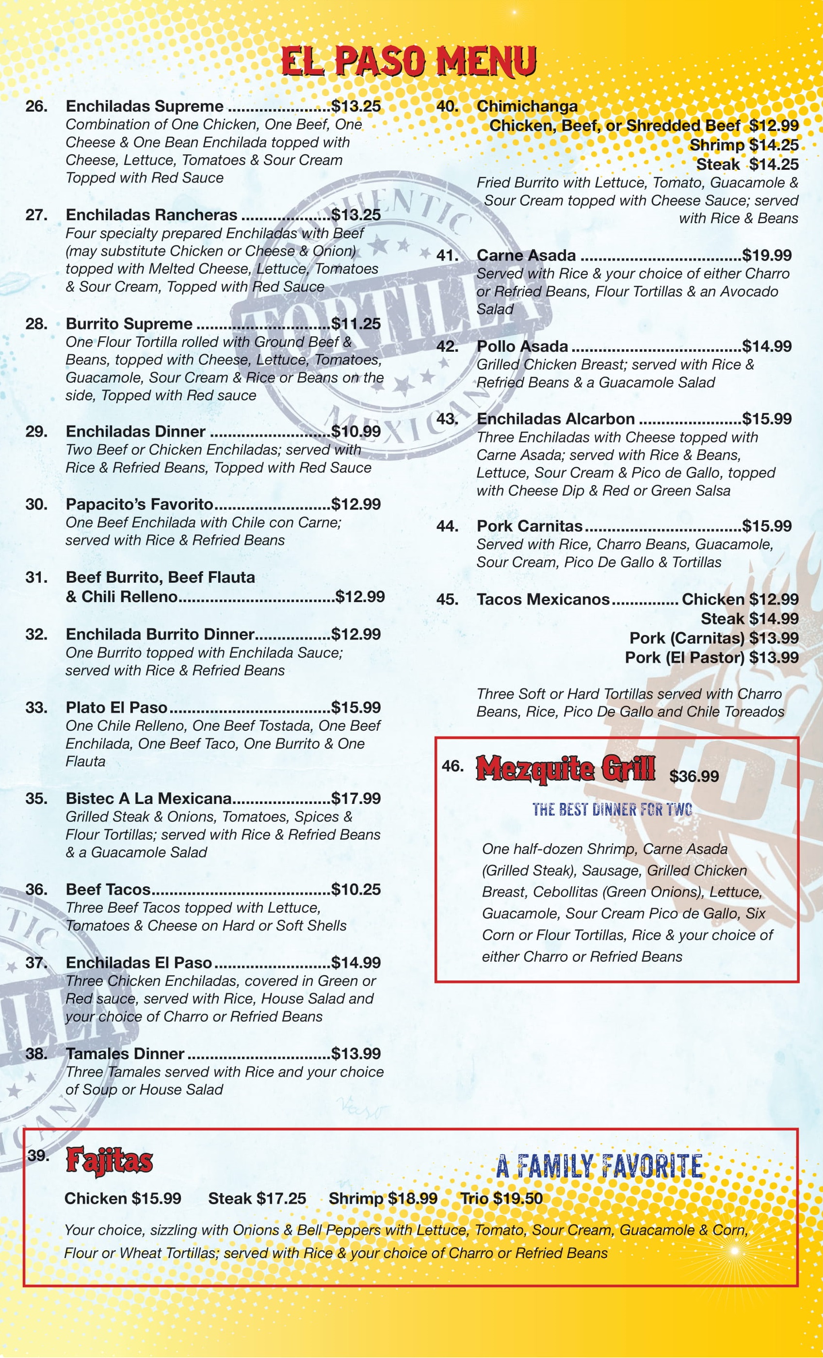 EL PASO MENU El Paso Mexican Grill