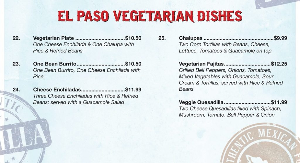 El Paso Vegetarian Dishes – El Paso Mexican Grill
