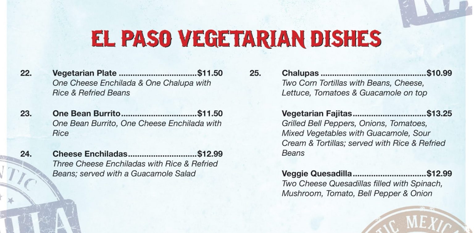 EL PASO VEGETARIAN DISHES El Paso Mexican Grill